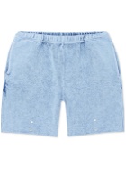 Les Tien - Straight-Leg Acid-Wash Cotton-Fleece Shorts - Blue