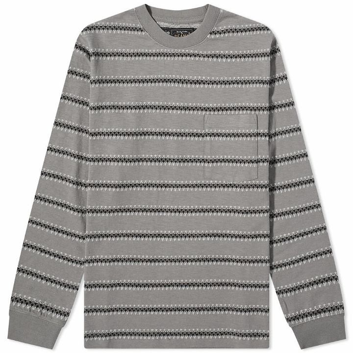 Photo: Beams Plus Men's Long Sleeve Jacquard Stripe Pocket T-Shirt in Grey