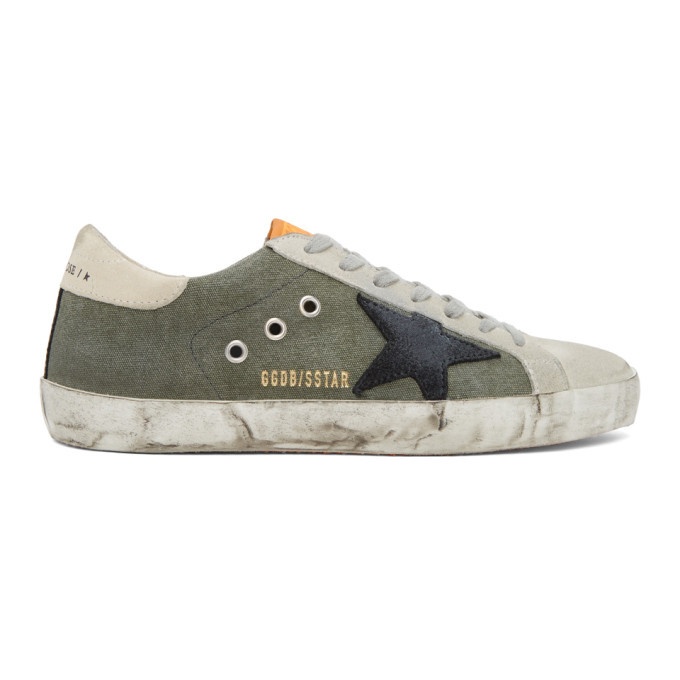 Photo: Golden Goose Green and Grey Canvas Superstar Sneakers