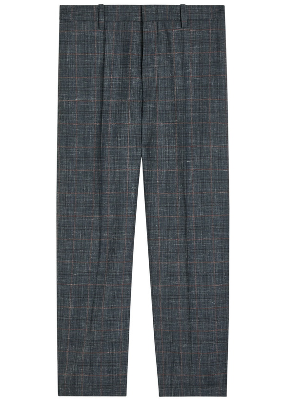 Photo: Jil Sander Checked Straight-leg Wool and Linen-blend Trousers Black