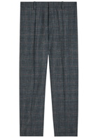 Jil Sander Checked Straight-leg Wool and Linen-blend Trousers Black