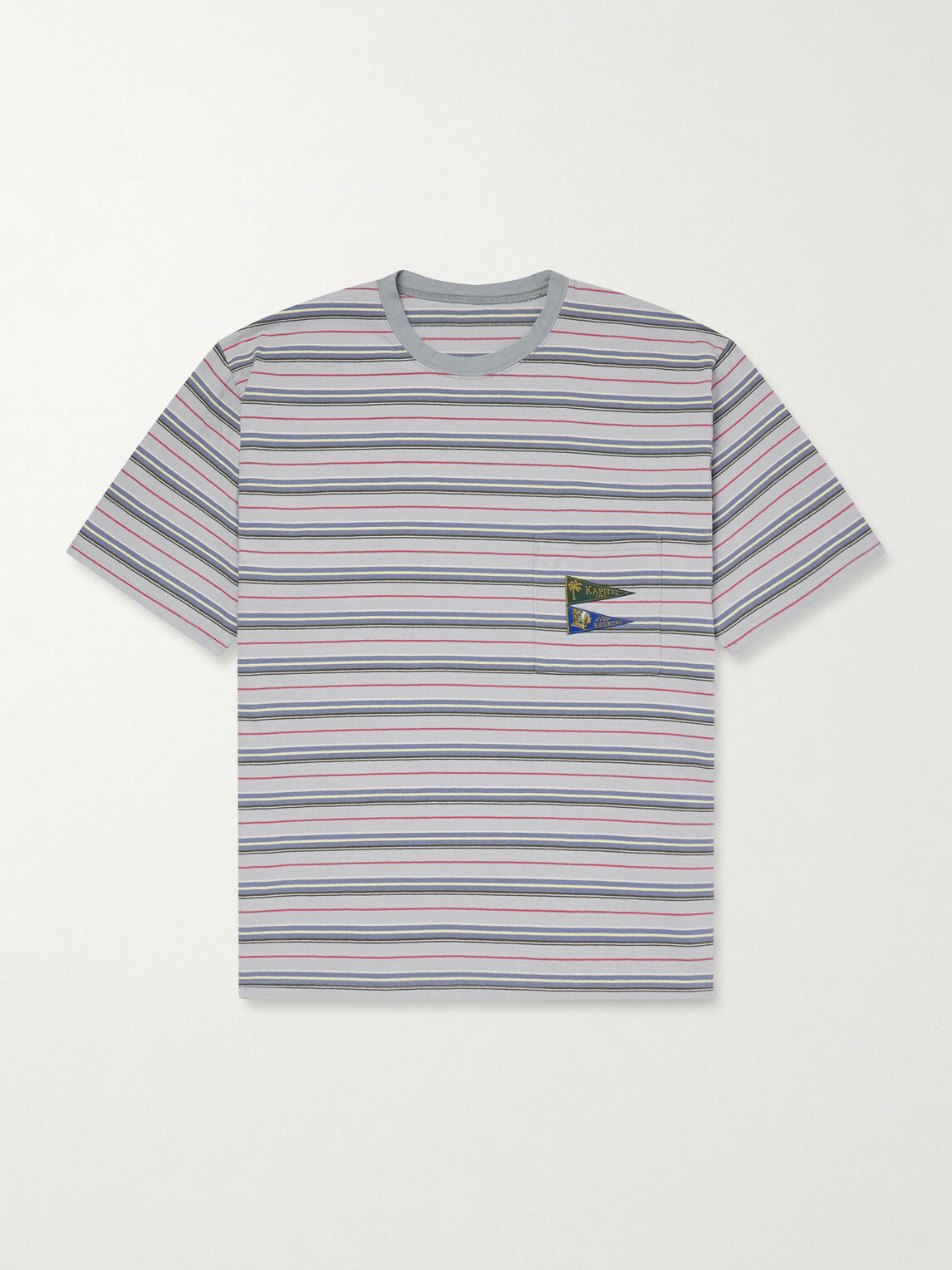 KAPITAL - Logo-Appliquéd Striped Cotton-Jersey T-Shirt - Blue