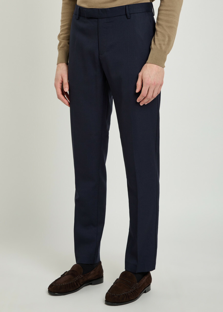 Sunspel Textured Slim-leg Stretch-wool Trousers Navy