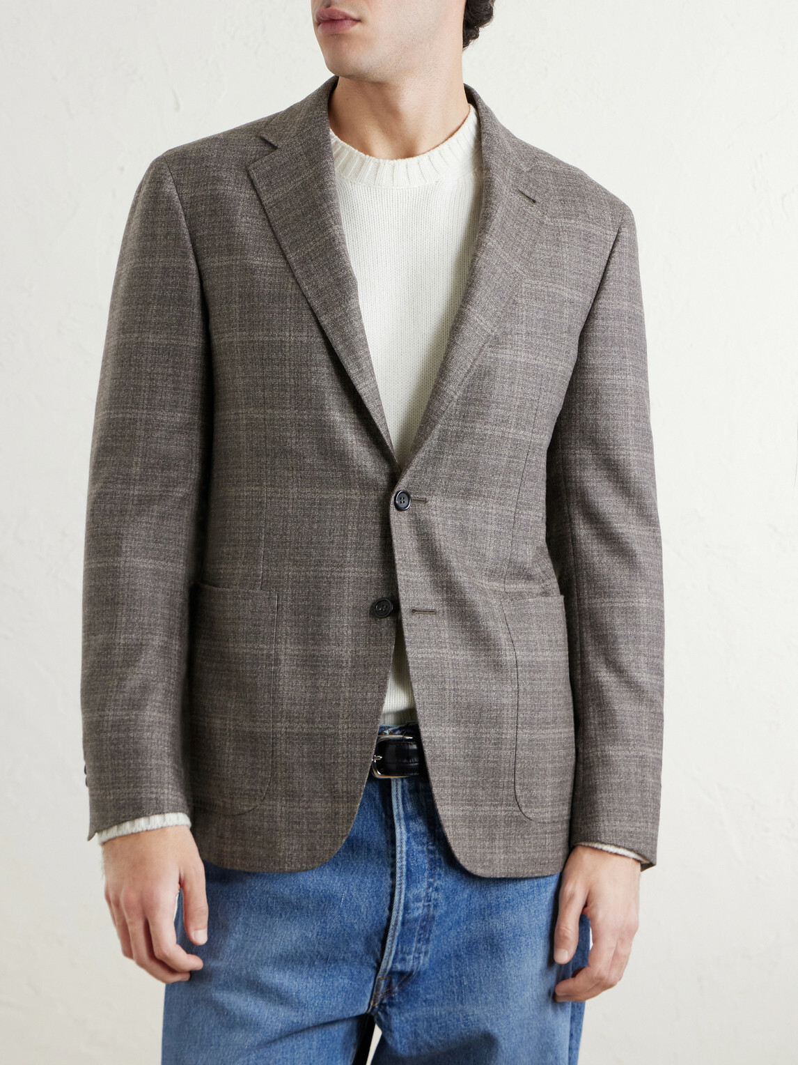 Canali - Kei Prince of Wales Checked Linen Suit Jacket - Brown