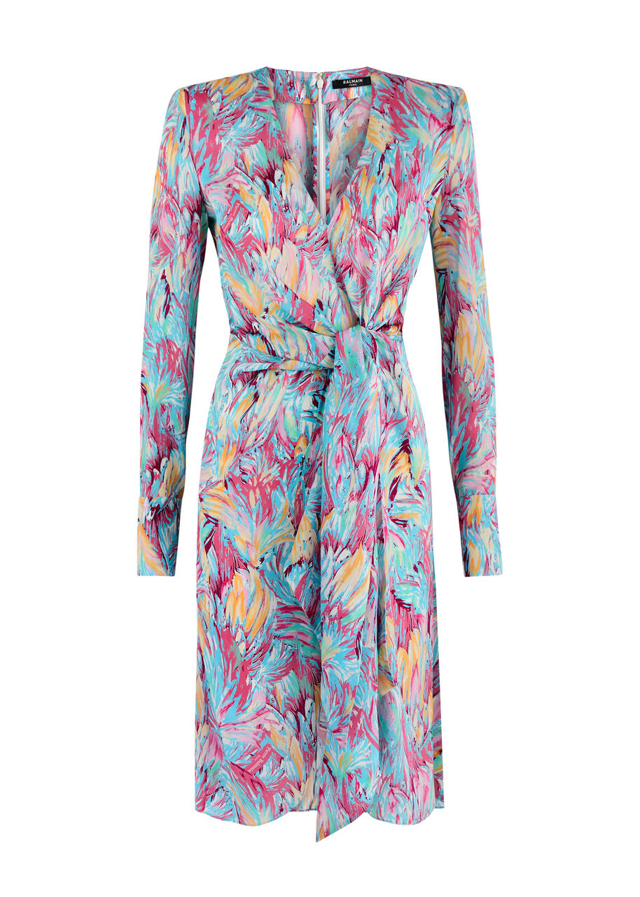 Balmain Printed Draped Silk Mini Dress Multi Print
