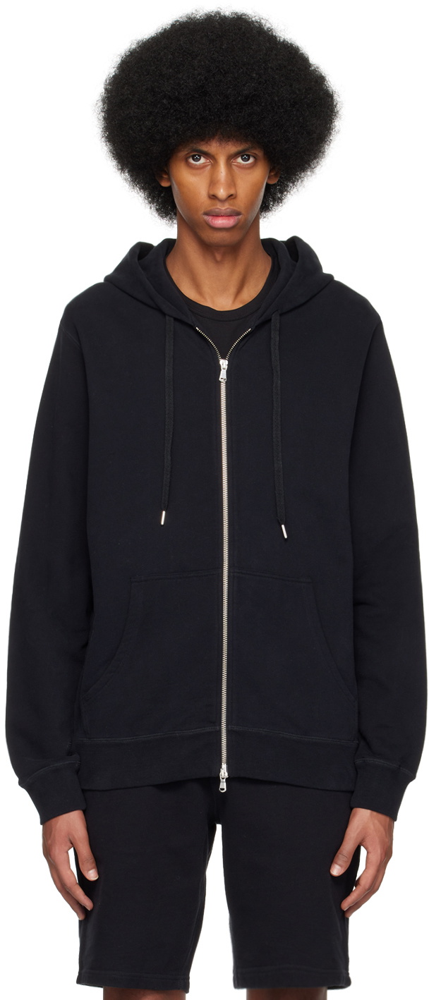 Sunspel Black Zip-Up Hoodie Sunspel