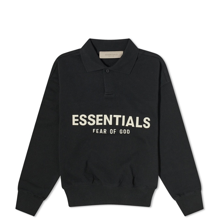 Photo: Fear of God ESSENTIALS Kids Logo Long Sleeve Polo in Stretch Limo