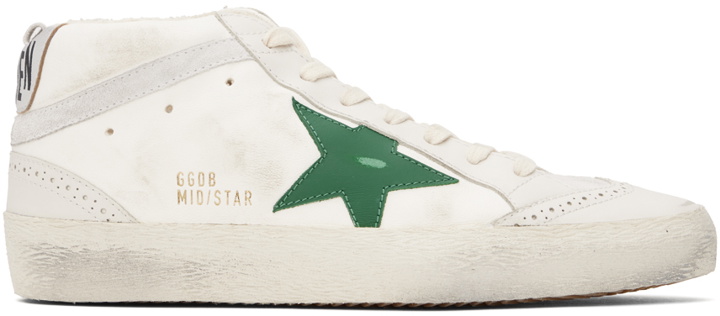 Photo: Golden Goose Off-White & Green Mid Star Sneakers