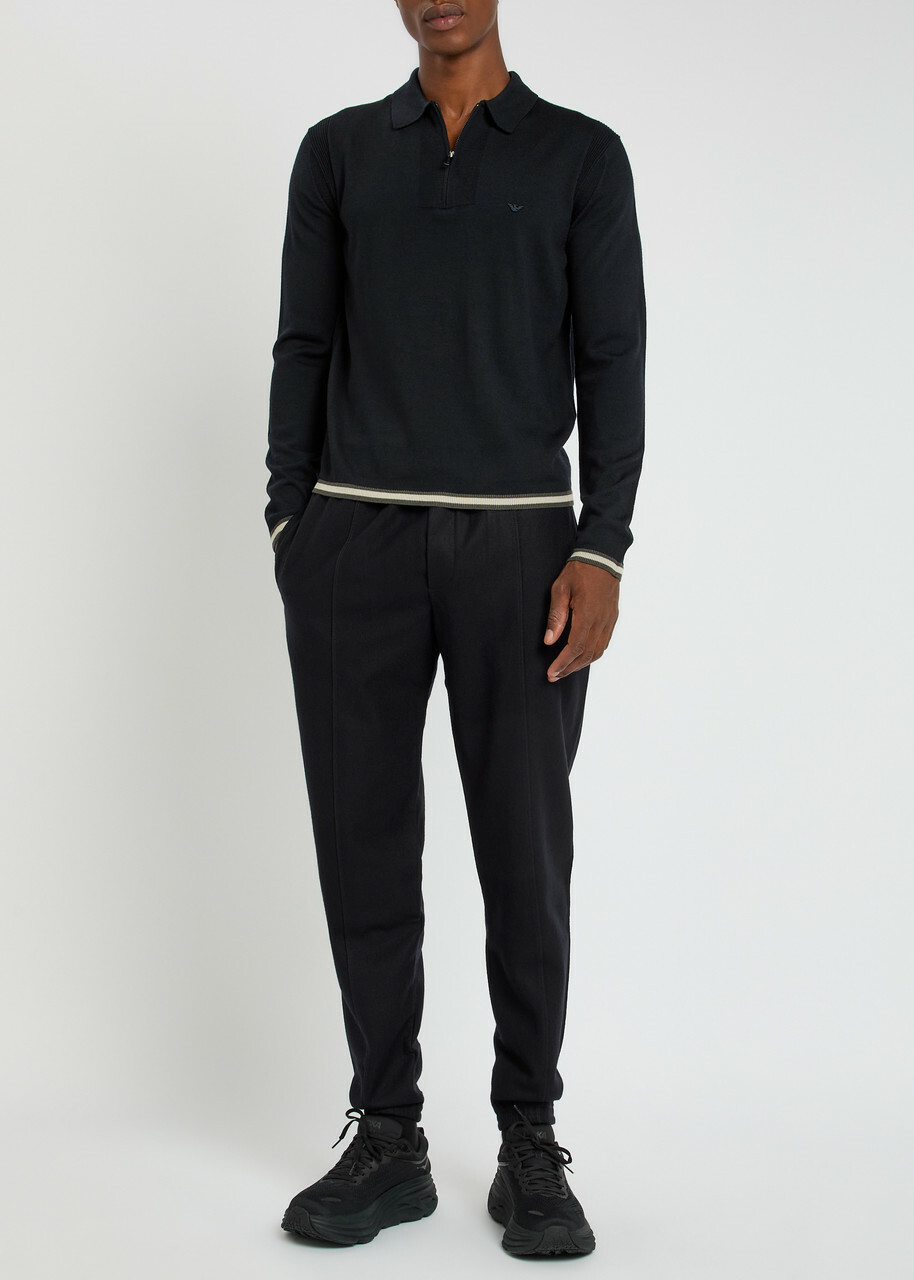 Emporio Armani Half-zip Wool-blend Polo Shirt Navy