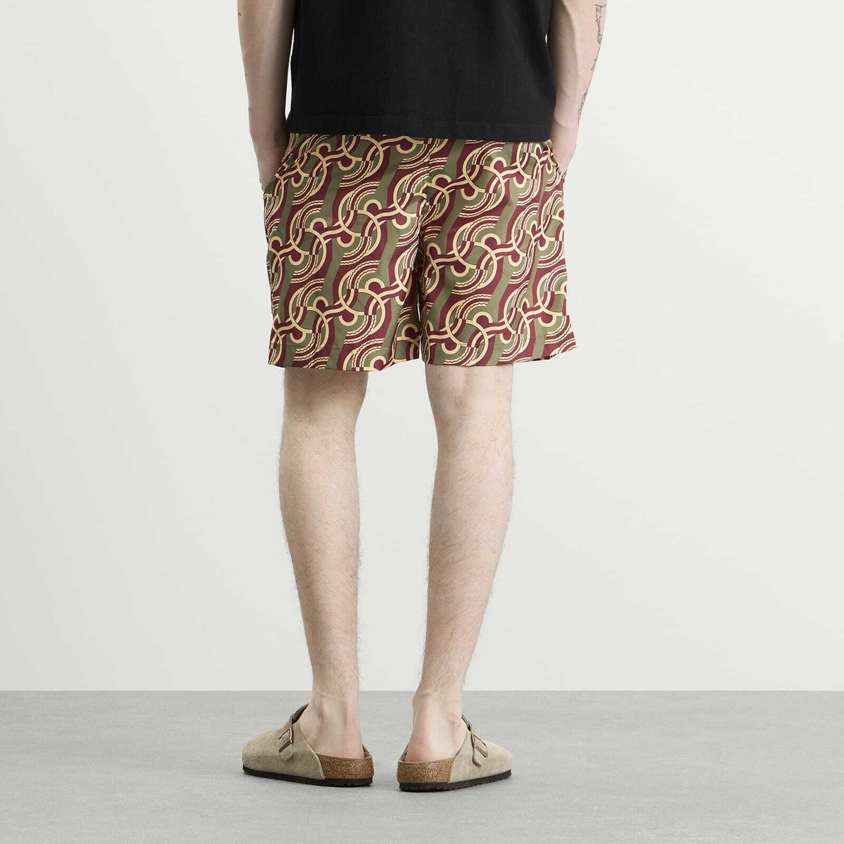 Drôle de Monsieur Men's Chain Link Monogram Swimsuit in Brown