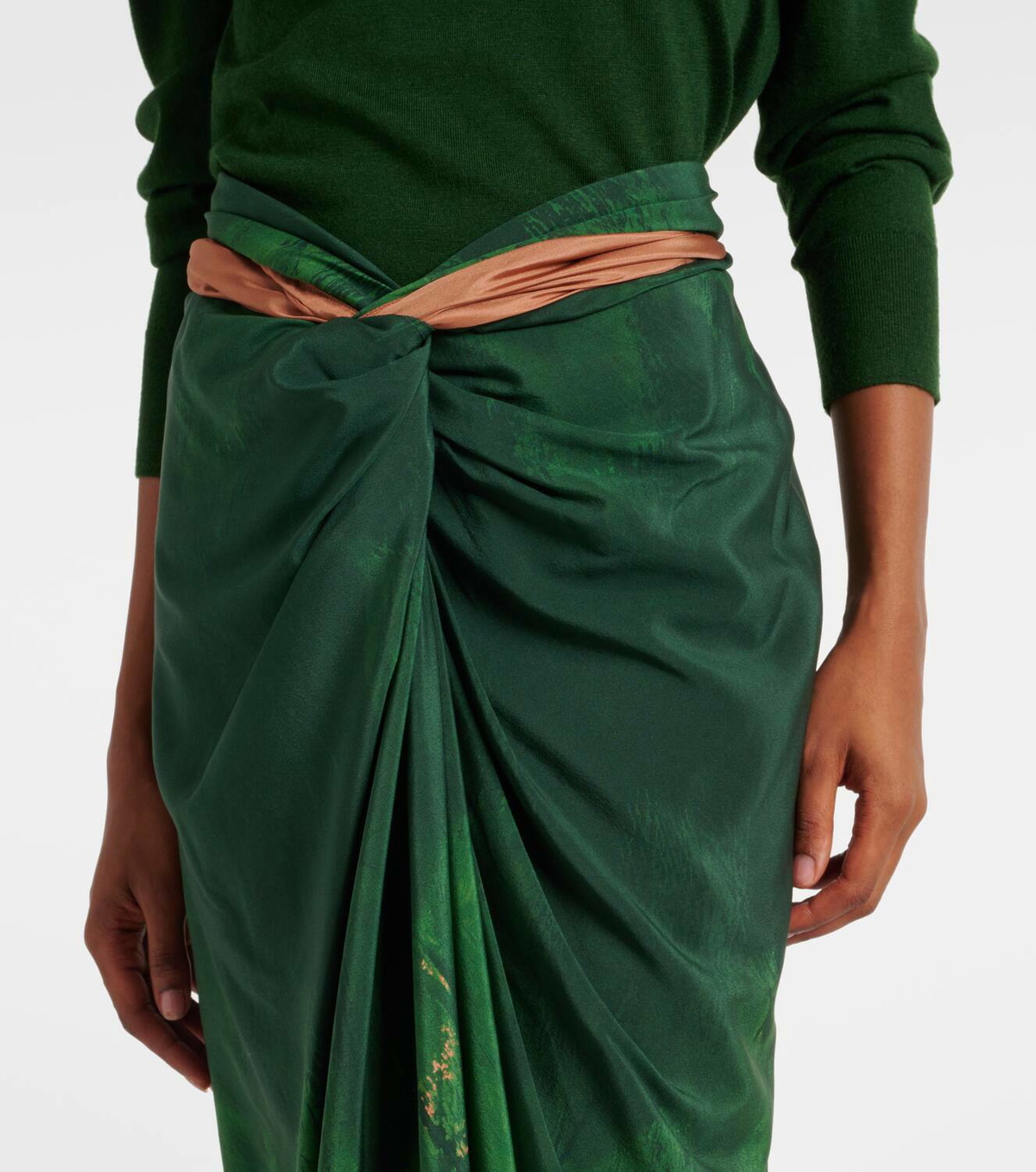 Dries Van Noten Draped printed silk-blend midi skirt Dries