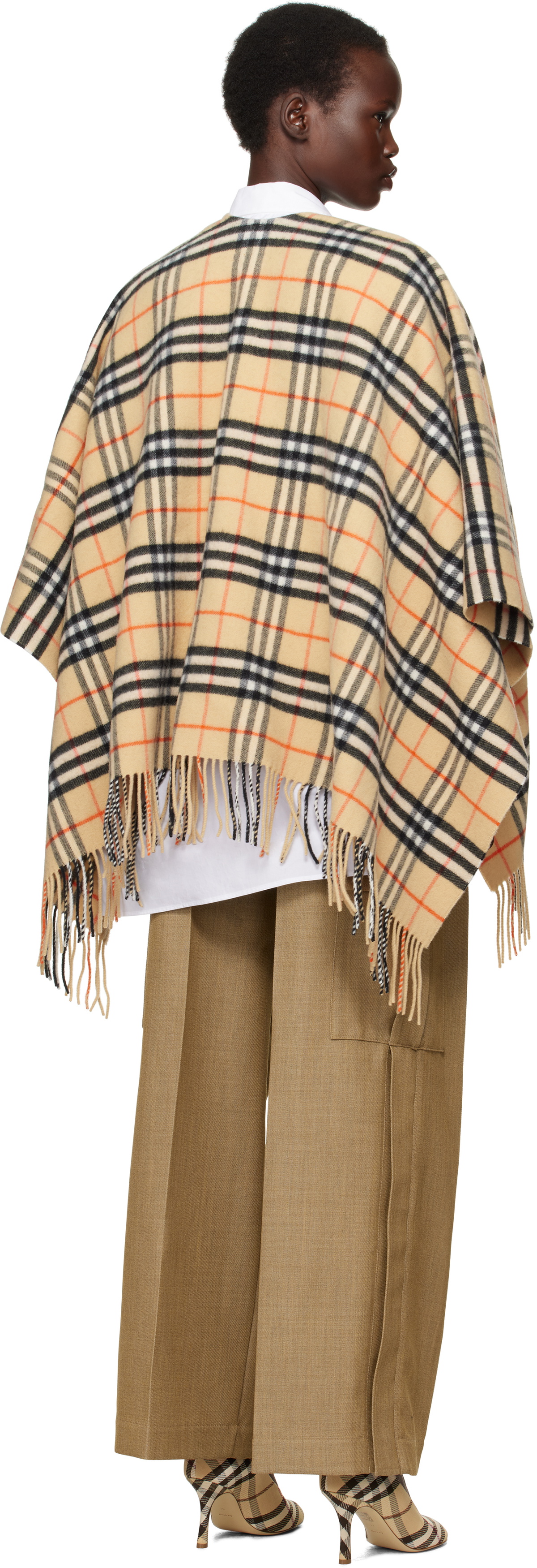Burberry Beige Check Wool Cashmere Cape Coat