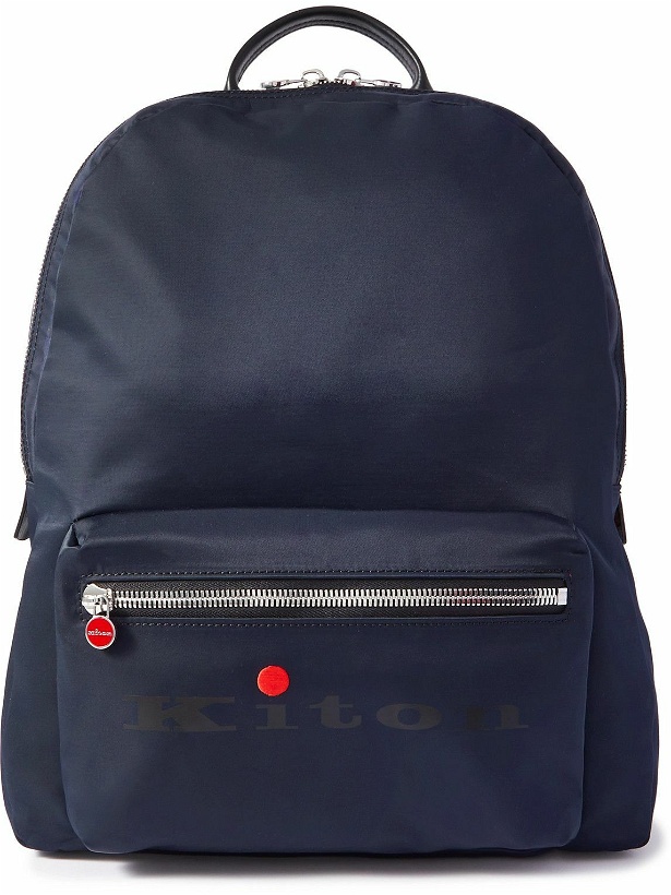 Photo: Kiton - Logo-Print Leather-Trimmed Shell Backpack