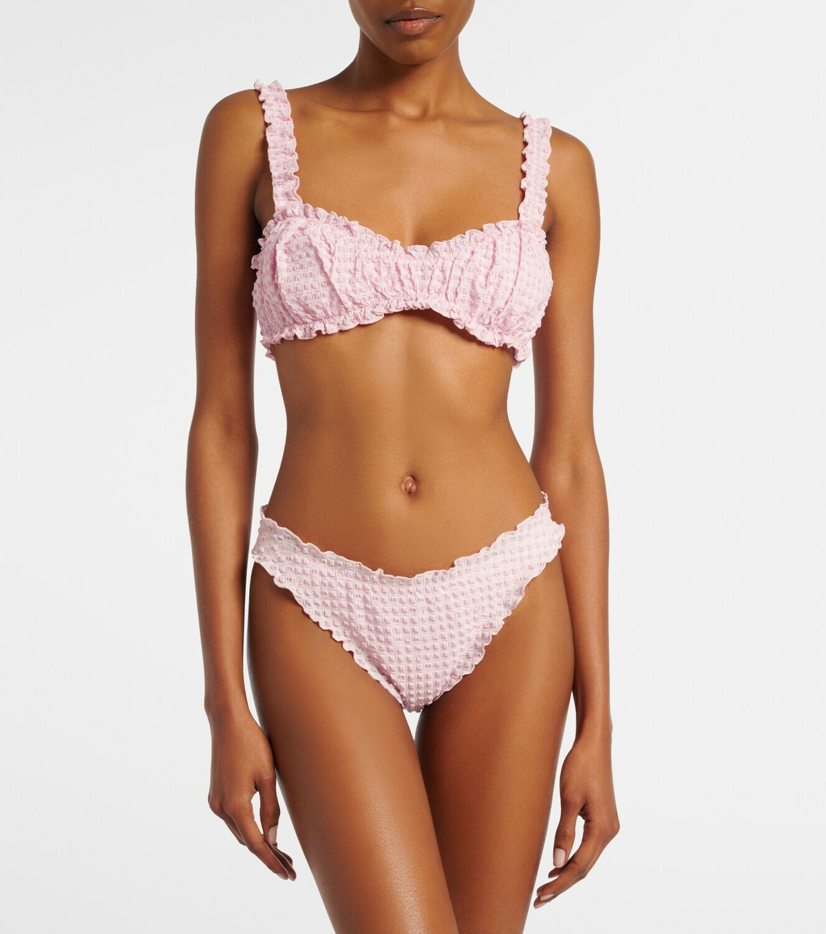 Simkhai Ruffled checked bikini top