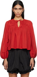 SEA NY Red Myra Cotton Long Sleeve Blouse