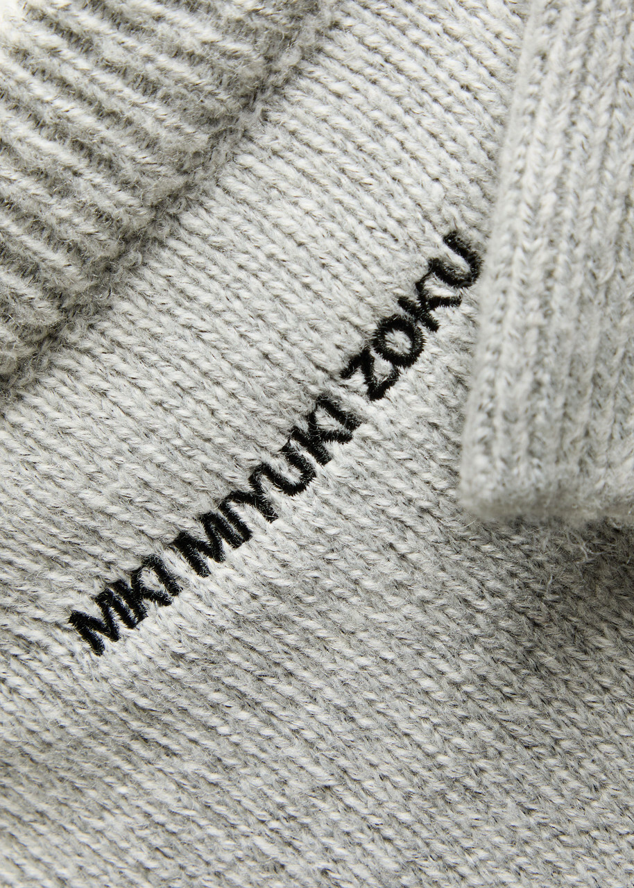 Mki Miyuki Zoku Logo-embroidered Brushed Knit Jumper Light Grey