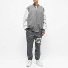 Thom Browne Men's Melton & Leather Varsity Jacket in Medium Grey