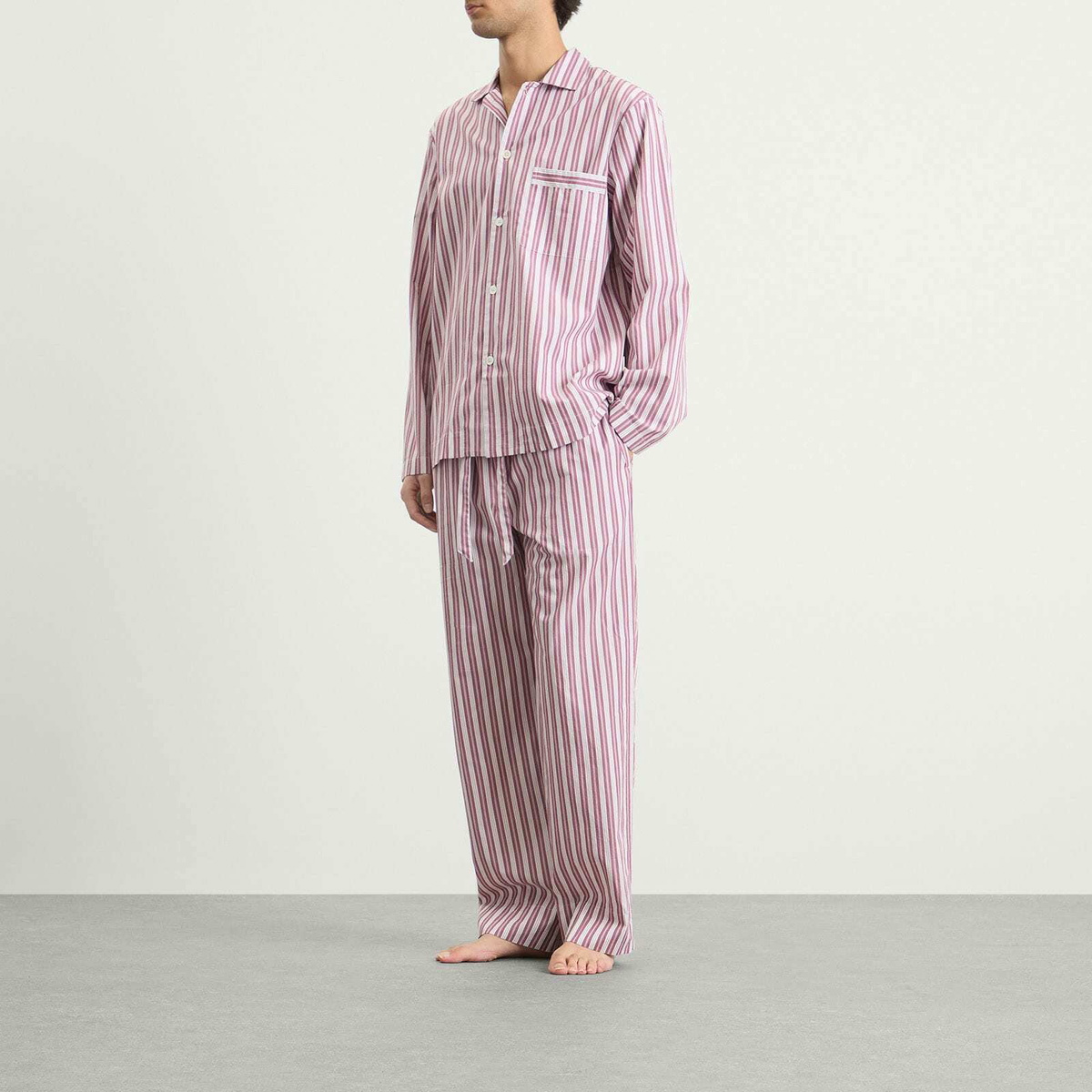 Tekla Fabrics Sleep Shirt in Rhubarb Stripes