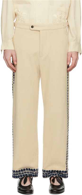 Photo: Bode Off-White & Navy Caracalla Vine Trousers