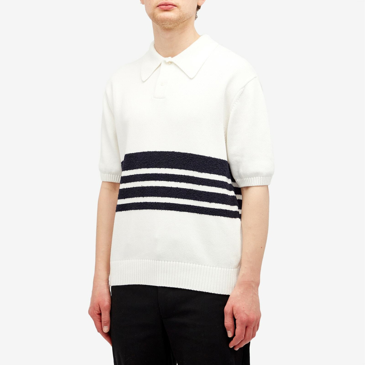 Palmes Men's Panel Knit Polo Shirt in Off-White