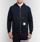 Thom Browne - Grosgrain-Trimmed Loopback Cotton-Jersey Zip-Up Hoodie - Men - Navy