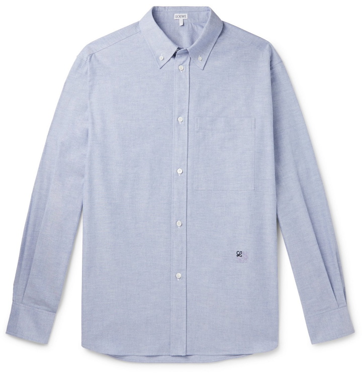 Photo: LOEWE - Button-Down Collar Logo-Embroidered Cotton-Oxford Shirt - Blue