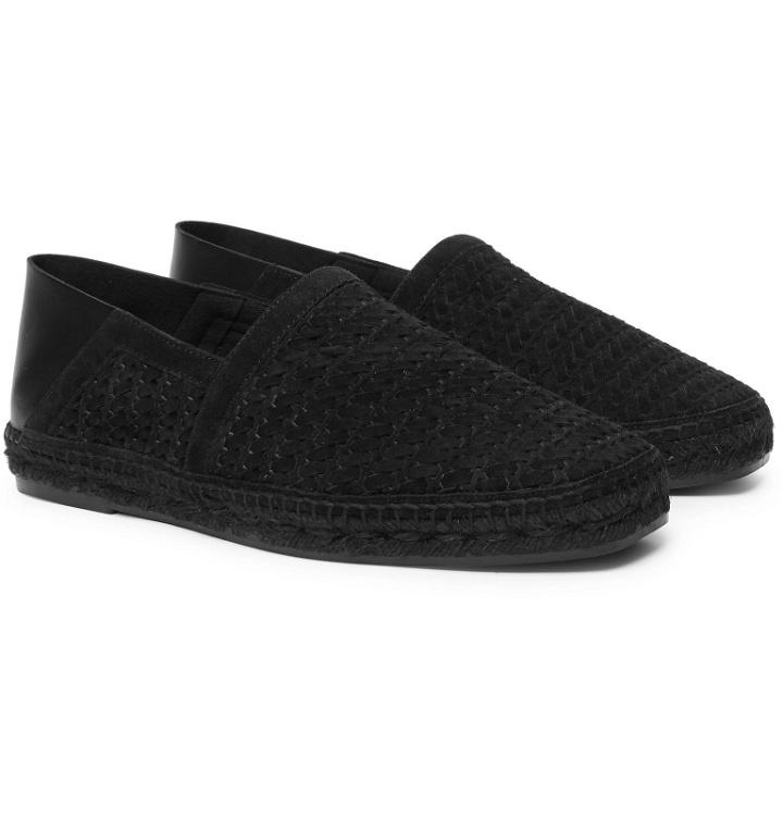 Photo: TOM FORD - Barnes Leather-Trimmed Woven Suede Espadrilles - Black