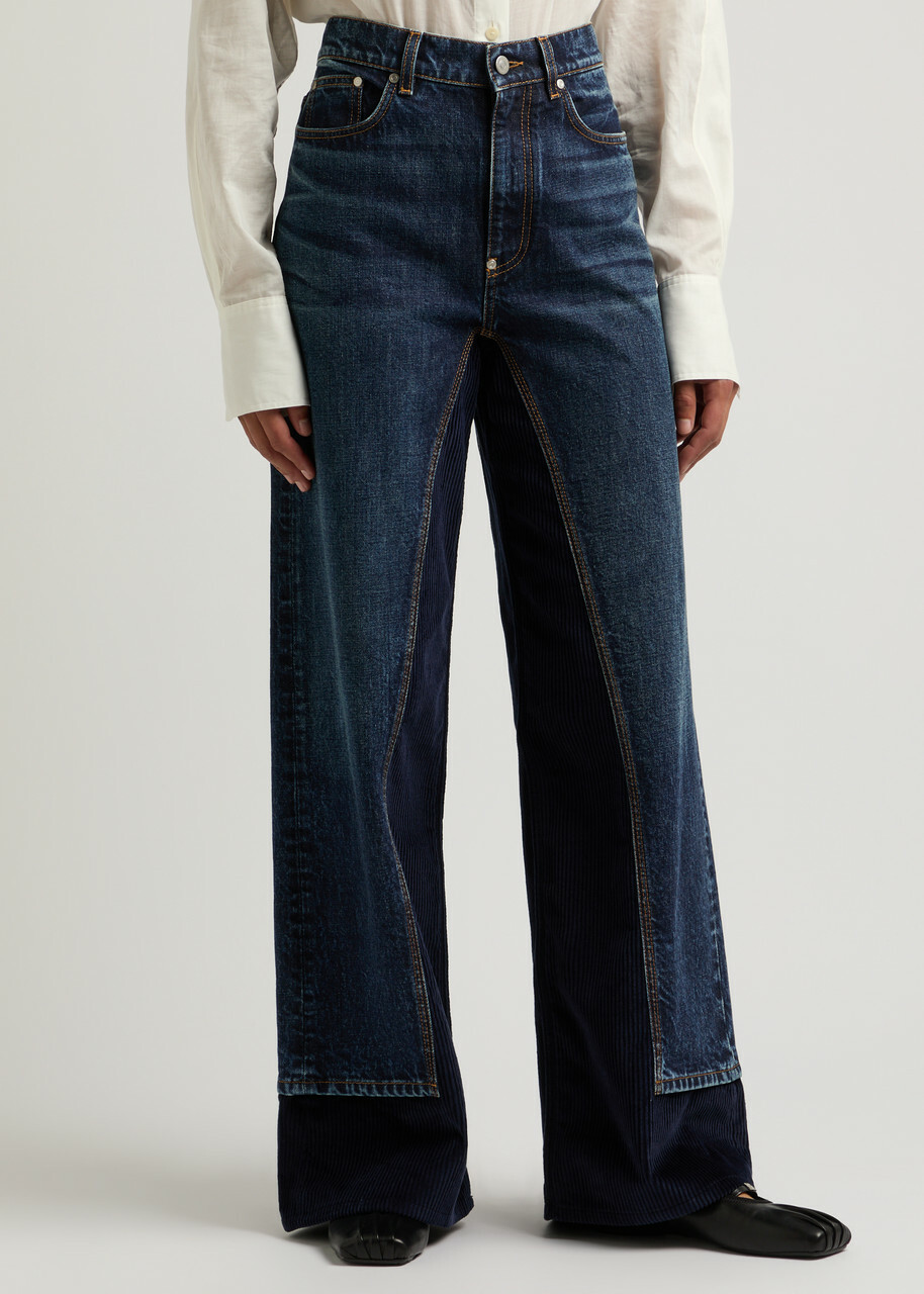 Stella Mccartney Corduroy-panelled Wide-leg Jeans Denim