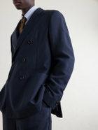 Oliver Spencer - Double-Breasted Linen, Virgin Wool and Cotton-Blend Suit Jacket - Blue
