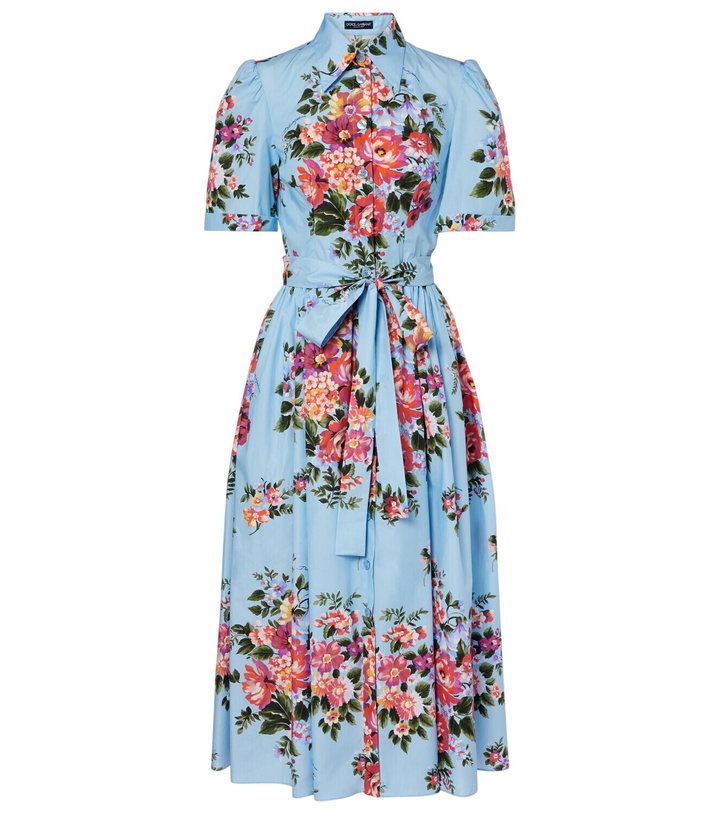 Photo: Dolce&Gabbana Floral belted cotton poplin shirt dress