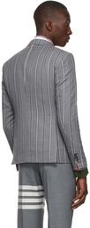 Thom Browne Grey Wool Alternating Stripe Sport Coat Blazer