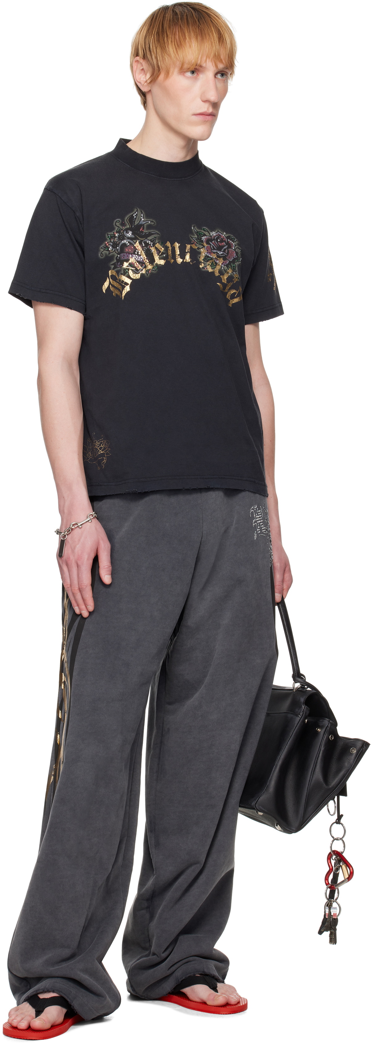 送料込+BALENCIAGA+Tacky Gold Baggy スウェットパンツ Men's Tacky Gold Baggy Sweatpants in Black | Balenciaga US