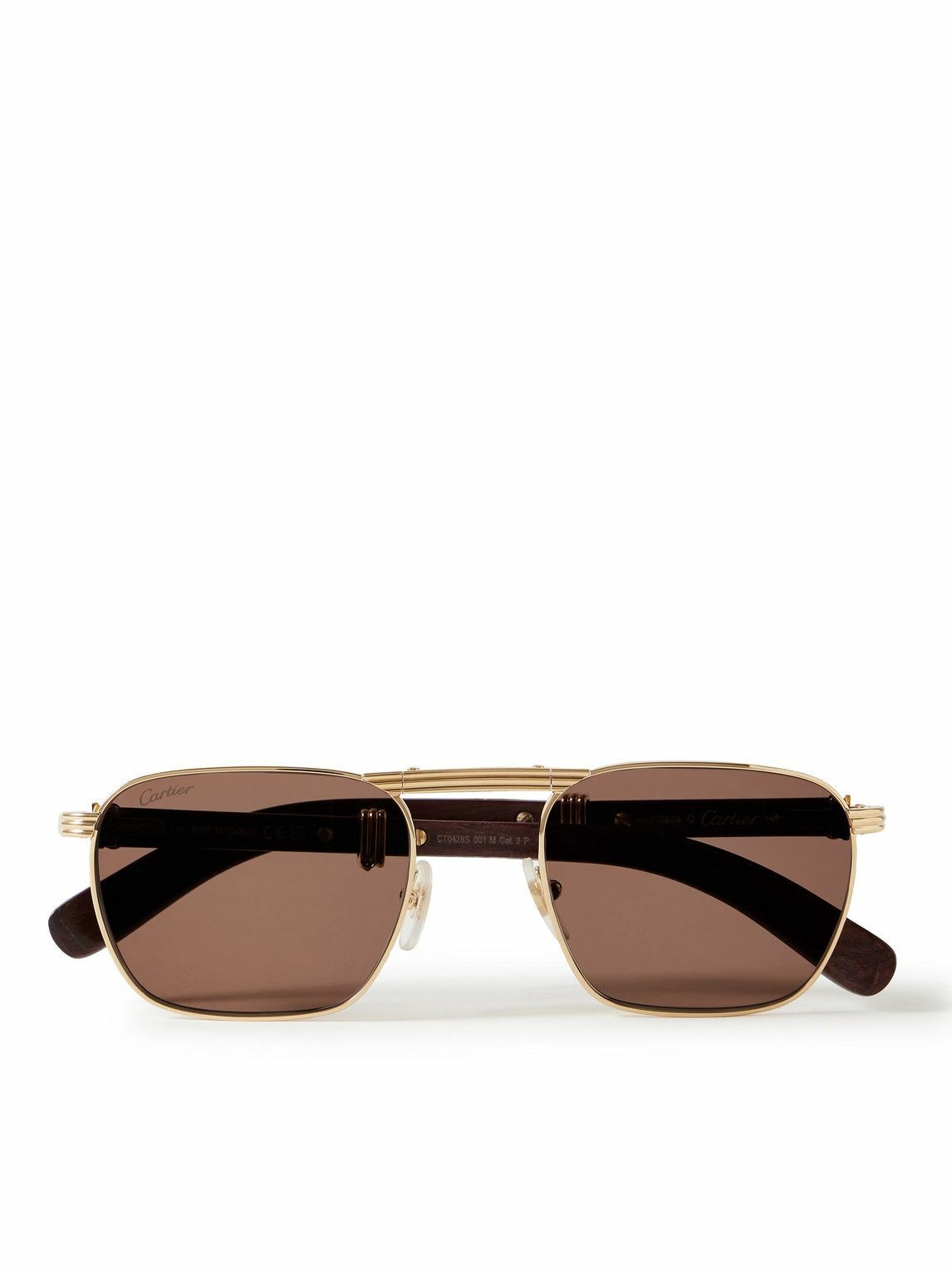 Photo: Cartier Eyewear - Première Square-Frame Gold-Tone and Wood Sunglasses