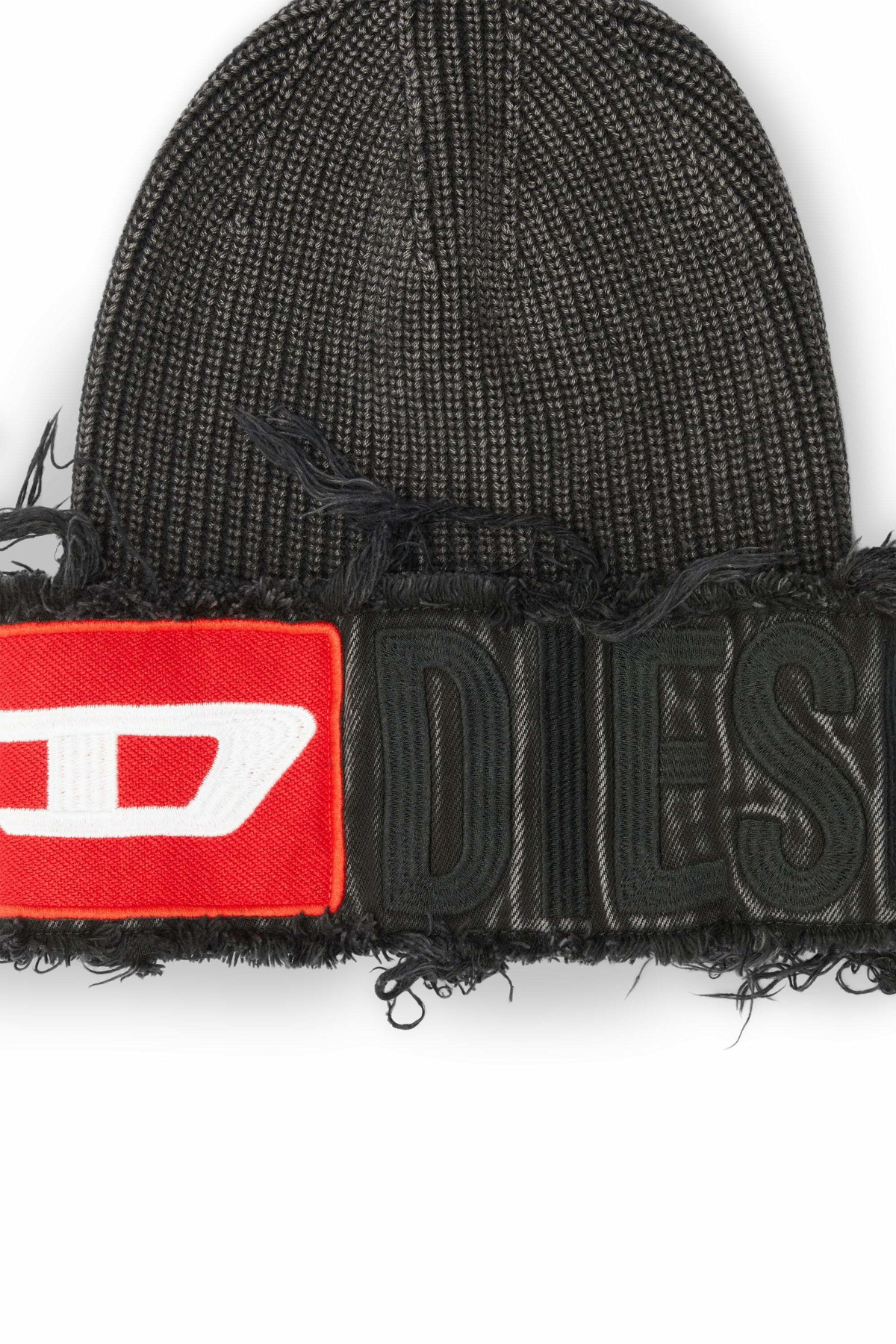 Diesel Denim effect beanie with bold patch detail - Knit caps - Unisex - Black