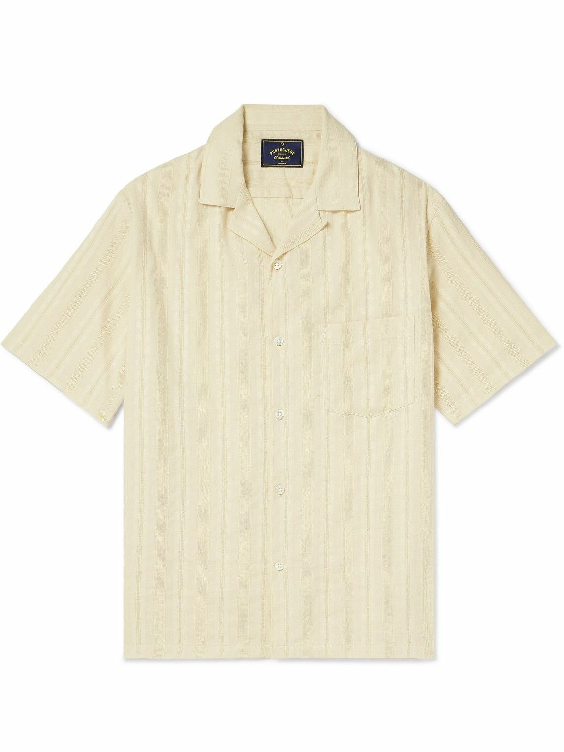 Photo: Portuguese Flannel - Almada Convertible-Collar Embroidered Cotton-Gauze Shirt - Yellow