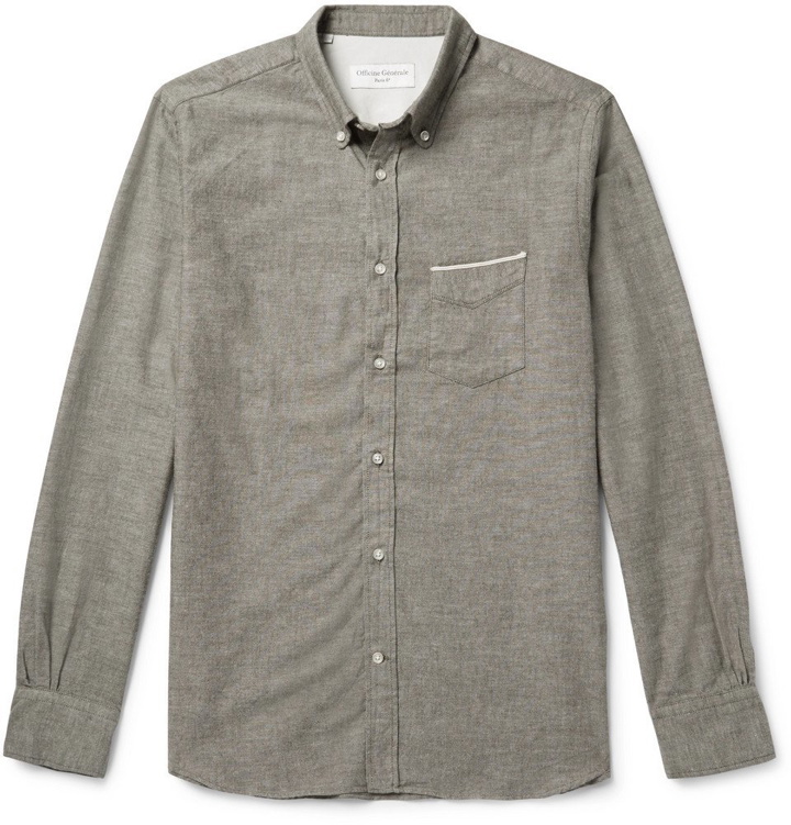 Photo: Officine Generale - Button-Down Collar Selvedge Cotton Oxford Shirt - Men - Gray green