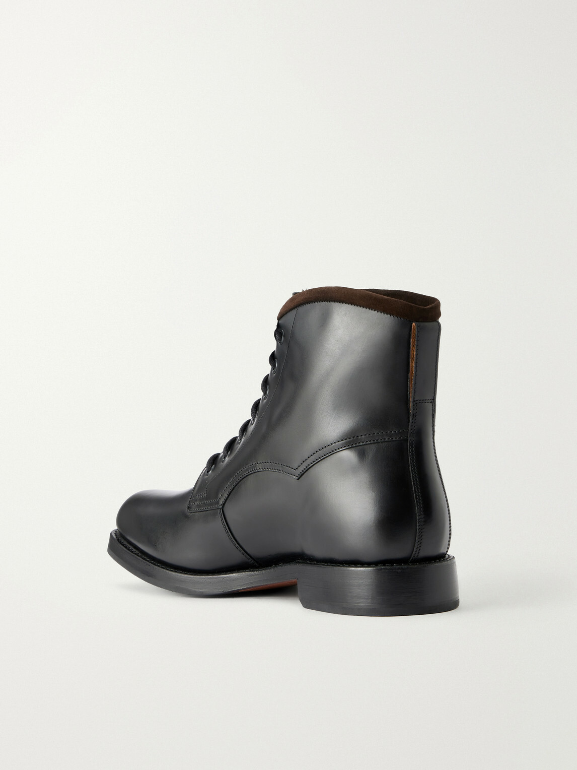 Grenson - Barlow Suede-Trimmed Leather Lace-Up Boots - Black