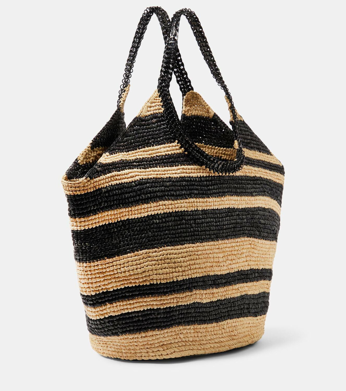 【RABANNE】BLACK TOTE BAG IN RAFFIA Black raffia tote bag with logo – Rabanne