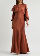 Zimmermann Eden Cascading Cape-effect Satin Maxi Dress Brown