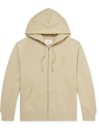 AMI PARIS - Logo-Embroidered Organic Cotton-Jersey Zip-Up Hoodie - Neutrals