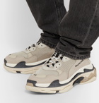 Balenciaga - Triple S Mesh, Nubuck and Leather Sneakers - Neutrals