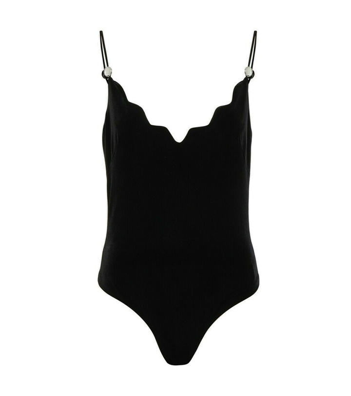 Photo: Galvan Scalloped velvet bodysuit