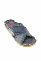 Diesel D-Woodstock-Crossover slides in frayed denim - Sandals Mens in Blue
