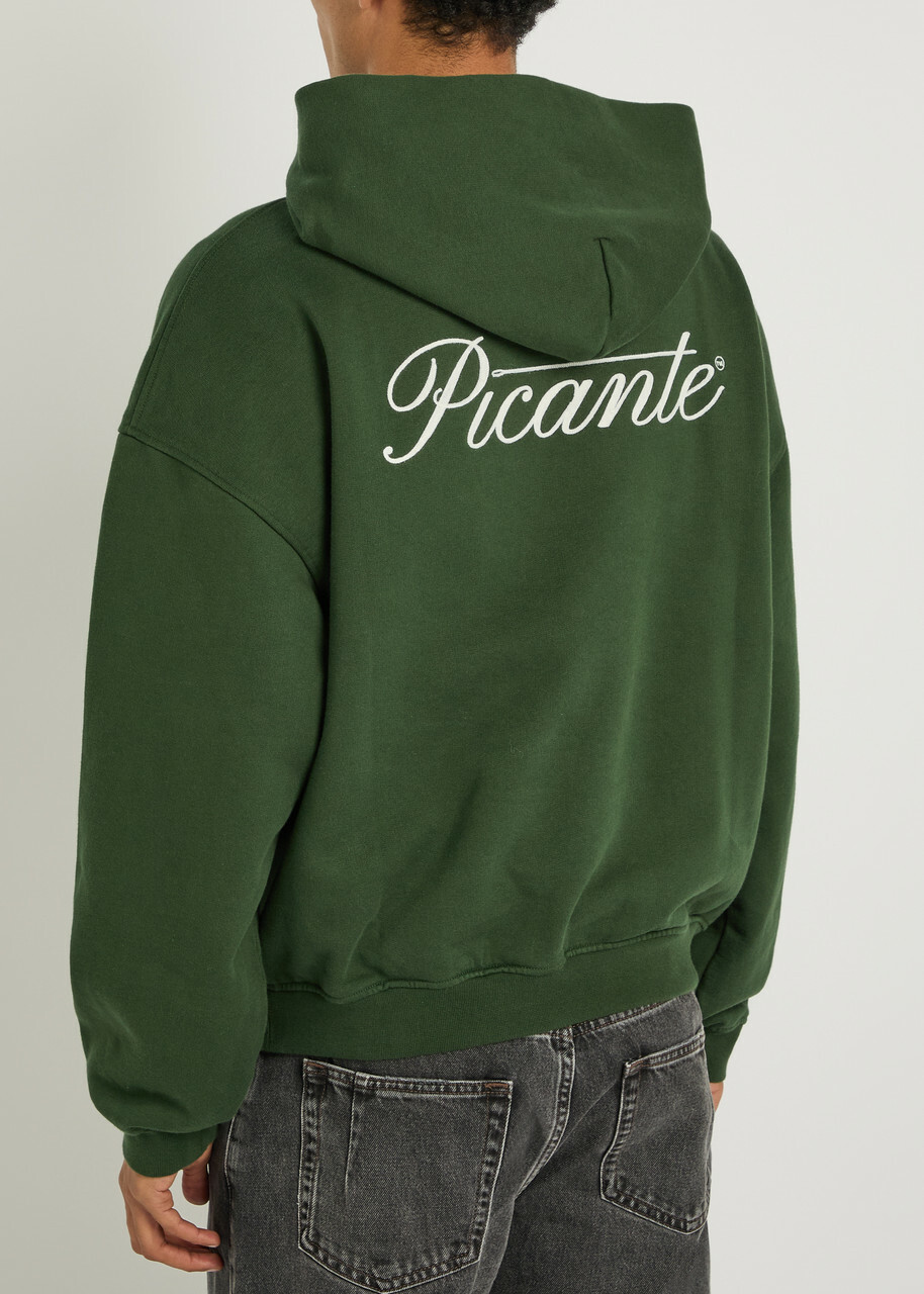 Picante Tailor Logo-embroidered Hooded Cotton Sweatshirt Green