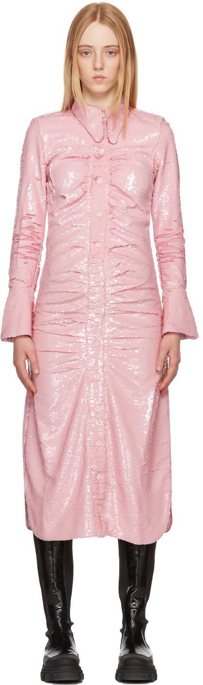 pink glitter shirt dress Veronica Beard Grycen One-Shoulder Midi Dress | Gold Ochre