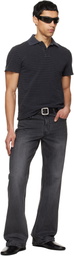 TONYWACK Black Garment Dyed Stripe Pique Polo