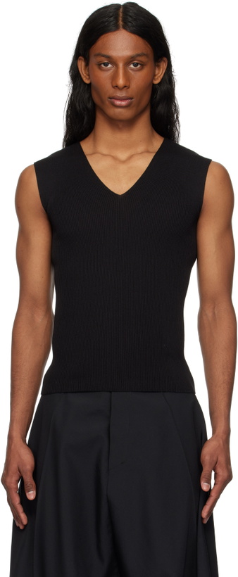 Photo: 132 5. ISSEY MIYAKE Black Flat Rib Knit 2 Sweater