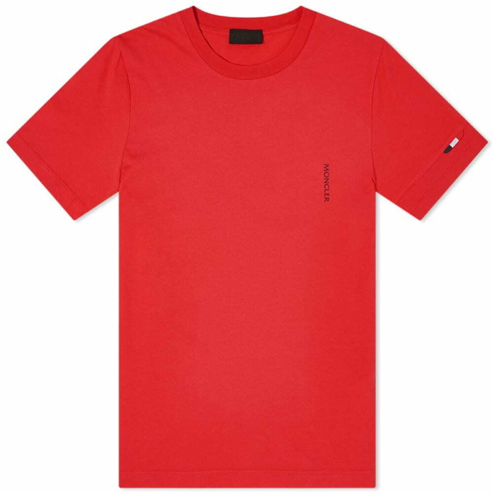Photo: Moncler Men's Tricolore Tab Sleeve Logo T-Shirt in Red
