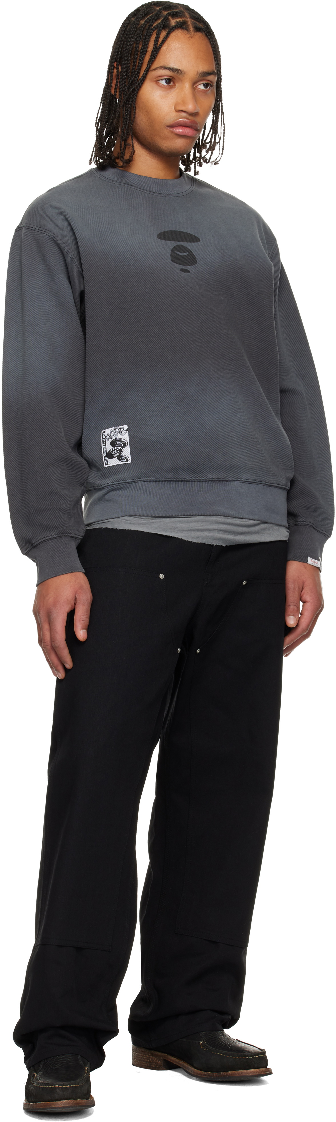 AAPE by A Bathing Ape Gray Moonface Crew Neck Sweatshirt