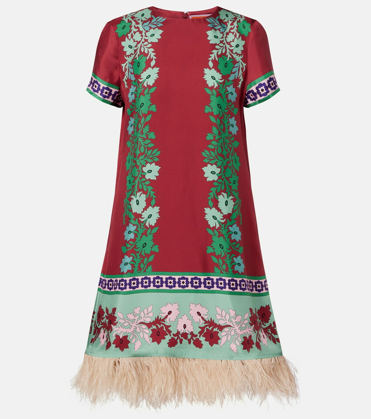 La DoubleJ Swing feather-trimmed silk minidress